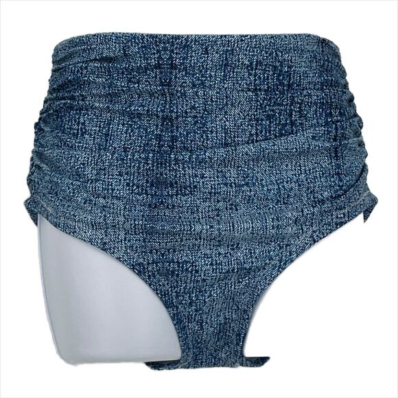 Gathered High Waisted Bikini Bottoms in Denim Print Size XS - Picture 3 of 5